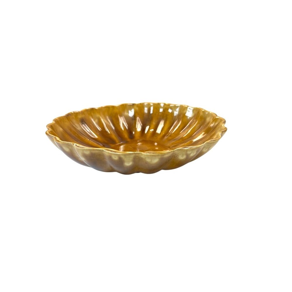 Vintage California Pottery Brown Glazed Ceramic Scalloped Serving Bowl 12" USA J